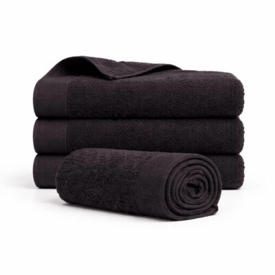Bomulds håndklæde - 100% bomuld - 50x100 cm - Valmue - Sort