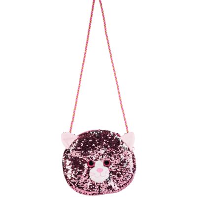 Paillet skuldertaske til børn - Pink kat