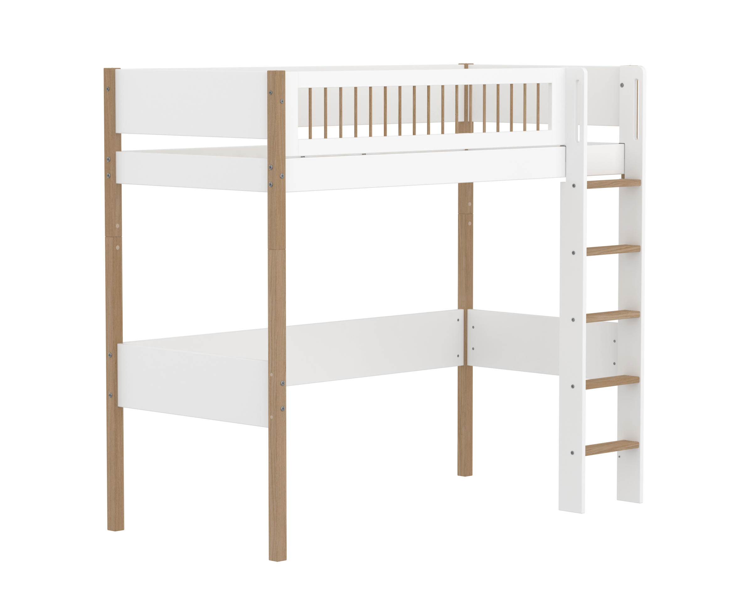 Flexa Nor Højseng 184 cm Med Stige og Crossbar Sengehest 90x200 cm - Hvid/eg