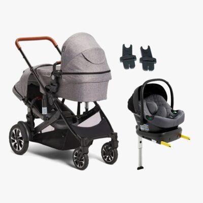 Beemoo Maxi 4 Twin Søskendevogn inkl. Route i-Size Autostol Baby & ISOFIX Base, Grey/Mineral Grey