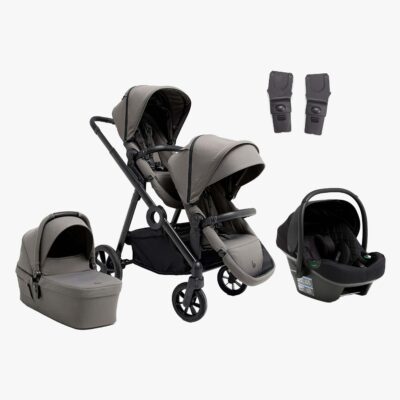 Beemoo Pro Multi 2 Søskendevogn inkl. Route i-Size Autostol Baby, Mocha Grey/Black Stone