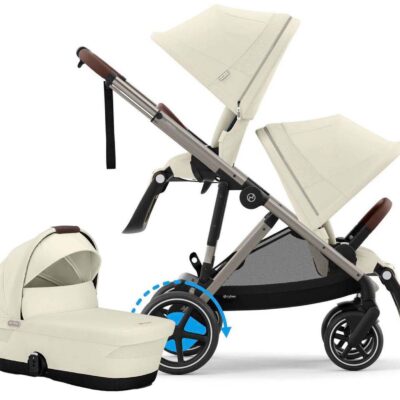 Cybex e-Gazelle S Søskendevogn inkl. Liggedel, Seashelle Beige/Taupe