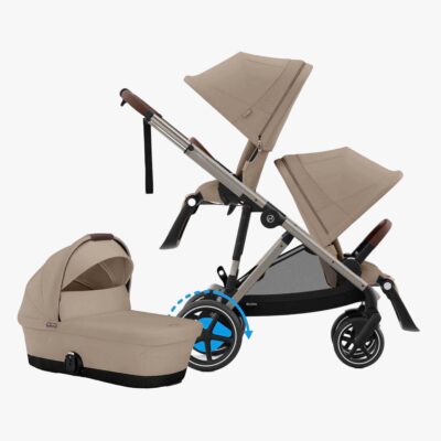 Cybex e-Gazelle S Søskendevogn inkl. Liggedel, Almond Beige/Taupe