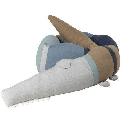 Strikket pude, Sleepy Croc, dusty blue mix