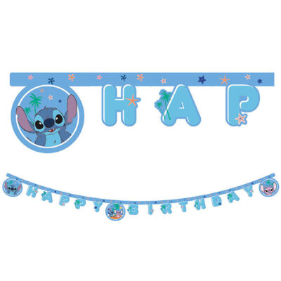 Decorata Party Happy Birthday Banner - Stitch & Angel
