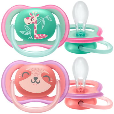 Philips Avent Sutter - 2-pak - Ultra Air - Rosa/Grøn m. Print