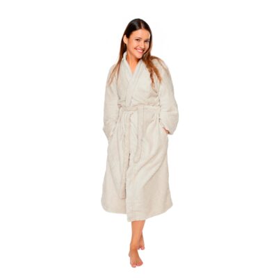 Morgenkåbe - Str. L/XL - Sand - Coral fleece blød badekåbe - Borg Living