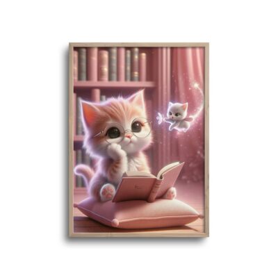 Cute Kat som læser en bog - plakat