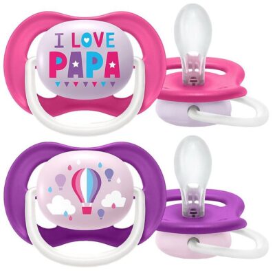 Philips Avent Sutter - 2-pak - Ultra Air - Rosa/Lilla m. Print