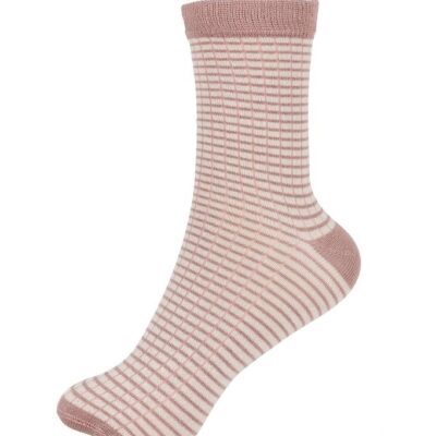 Minipop Strømper - Bambus - Thin Stripe - Rose/Offwhite