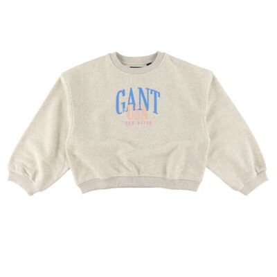 GANT Sweatshirt - C-Neck - Cropped - Rubber Grey Melange
