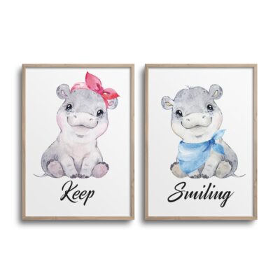 Flodhest - Keep Smiling sæt - Citat Plakat