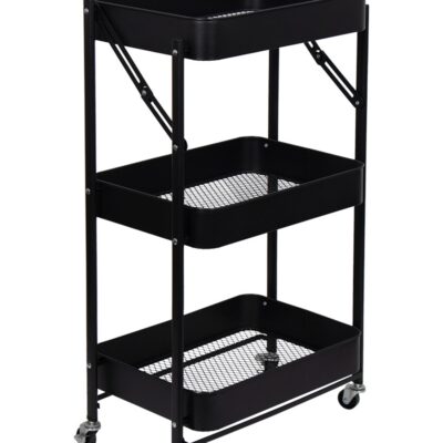 Rullevogn på hjul med 3 kurve - 78x45x30 cm - Sort metalvogn - Nem opbevaring