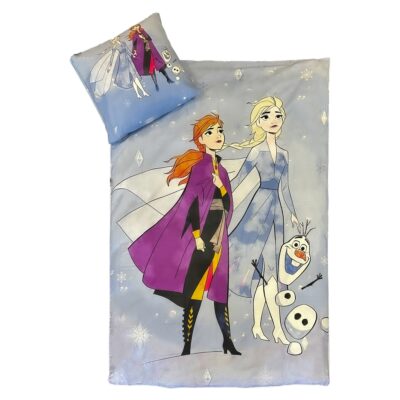 Frost sengetøj - 100% bomuld - Børnesengetøj 140x200 cm - Anna, Elsa og Olaf i sneen