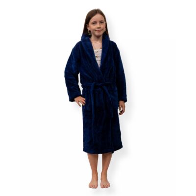 Morgenkåbe str. 12-14 år - 100% blød fleece børnekåbe - Blå