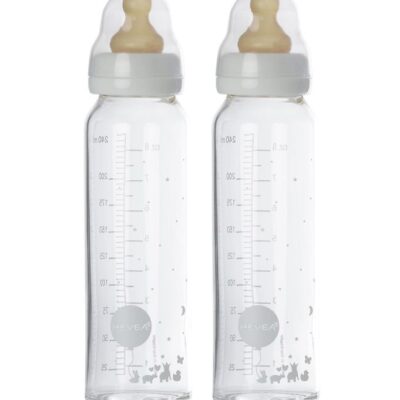 Hevea Sutteflaske - 240 ml - 2-pak - Hvid/Glas