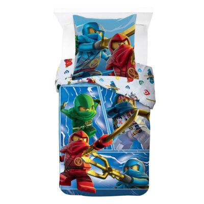 LEGO Ninjago sengetøj - 100% bomuld - Børnesengetøj 140x200 cm - LEGO sengetøj - Lloyd, Kai, Jay og Zane