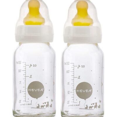 Hevea Sutteflasker - 2-pak - Glas & Naturgummi - Hvid