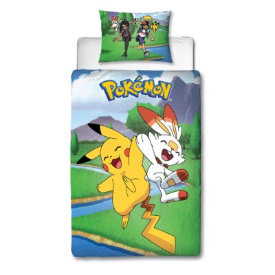 Pokemon sengetøj - 100% bomuld - Børnesengetøj 140x200 cm - Pikachu og Scorbunny