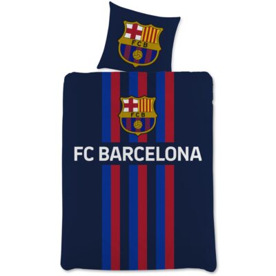 FC Barcelona sengetøj - Blåt vendbart sengesæt med logo - 100% bomulds sengelinned - Fodbold sengetøj