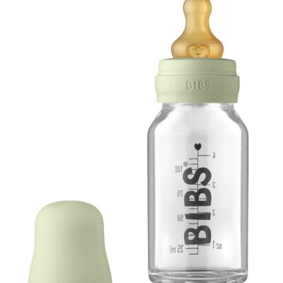 BIBS Sutteflaske - Glas - Slow Flow - 110 ml - Naturgummi - Sage