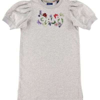 GANT Kjole - Flower Logo - Lysegråmeleret m. Blomster