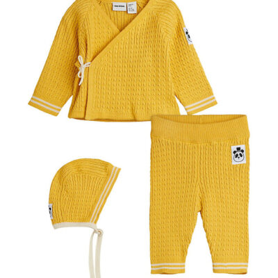 Mini Rodini Sæt - Bluse/Bukser/Babyhjelm - Strik - Gul