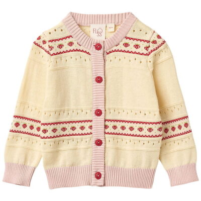 Flöss Cardigan - Strik - Lelou - Soft White/Berry Stripe
