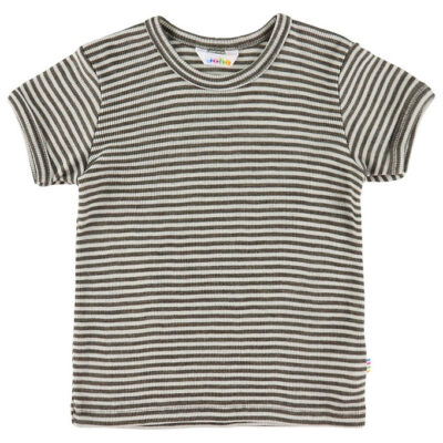 Joha T-shirt - Uld/Silke - Rib - Mørkebrun/Stribet
