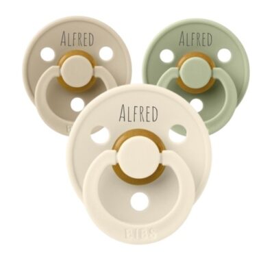 Bibs Colour, Str. 1 (0-6 Mdr.) , Rund - Latex, Sutter Med Navn, 3-pak