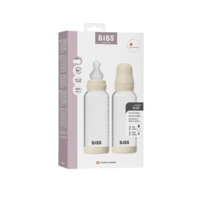 Bibs Glas Babyflaske, 240 Ml, 2-pak Silikone
