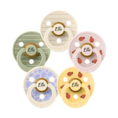 Bibs Studio Line, Str. 1 (0-6 Mdr.), Rund - Latex, Sutter Med Navn, 5-pak