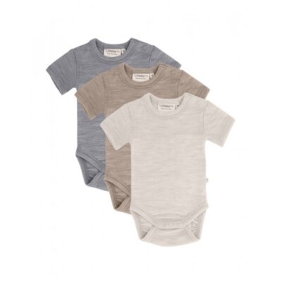 Body Med Kort Ærme Og Knaplukning Over Den Ene Skulder Til Baby, I 100% Økologisk Merino Uld, 3-pak 86 Soft Sand