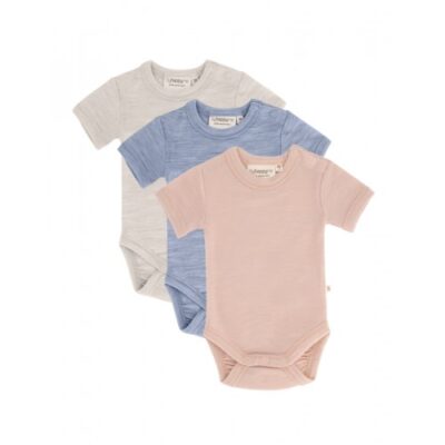 Body Med Kort Ærme Og Knaplukning Over Den Ene Skulder Til Baby, I 100% Økologisk Merino Uld, 3-pak 98 Soft Dawn