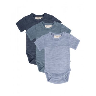 Body Med Kort Ærme Og Knaplukning Over Den Ene Skulder Til Baby, I 100% Økologisk Merino Uld, 3-pak 62 Deep Ocean