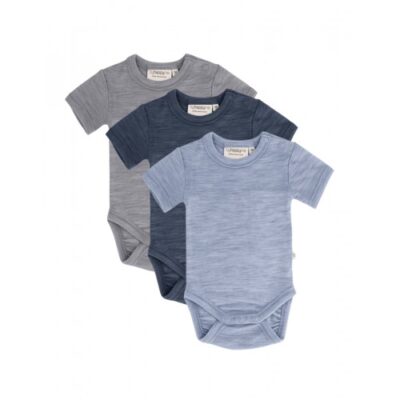 Body Med Kort Ærme Og Knaplukning Over Den Ene Skulder Til Baby, I 100% Økologisk Merino Uld, 3-pak 86 Stormy Sky