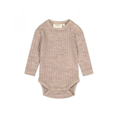 Rib Body Med Rund Hals Og Knapper I 100% Merino Uld, Oeko-tex® Beige Melange 86