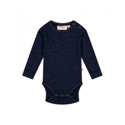Rib Body Med Rund Hals Og Knapper I 100% Merino Uld, Oeko-tex® 98 Navy Melange