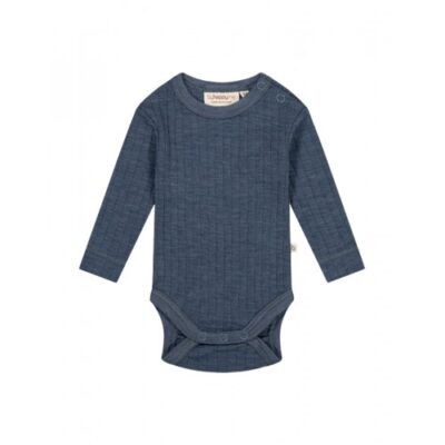 Rib Body Med Rund Hals Og Knapper I 100% Merino Uld, Oeko-tex® Blue Melange 74