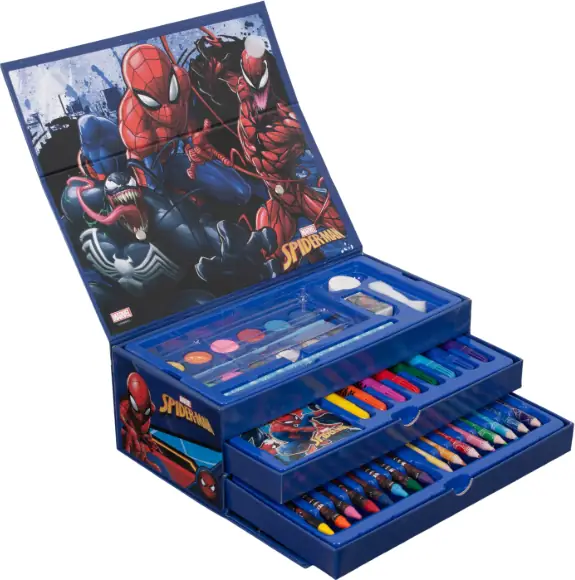 Coloring Case - SPIDERMAN - sæt med 52 dele i papirværktøjskasse med håndtag
