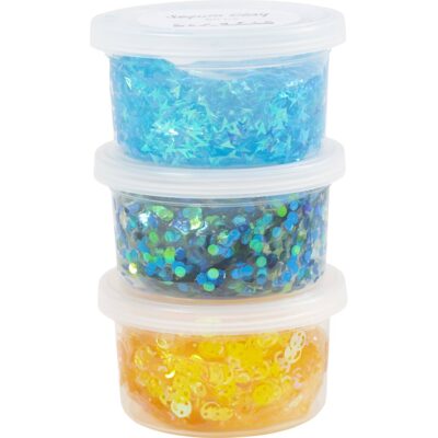 Creativ Company - Sequin Clay, blå/grøn harmoni, 3x60 g/ 1 pk.