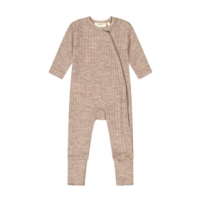 Rib Heldragt Med Lynlås I 100% Merino Uld, Oeko-tex® 92 Beige Melange