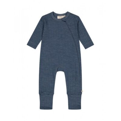 Rib Heldragt Med Lynlås I 100% Merino Uld, Oeko-tex® Blue Melange 62