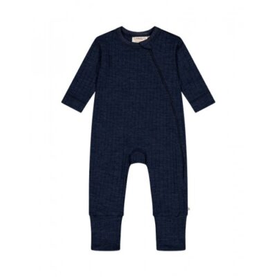 Rib Heldragt Med Lynlås I 100% Merino Uld, Oeko-tex® Navy Melange 56