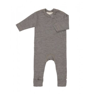 Heldragt I 100% Økologisk Merino Uld Med Lynlås I Siden Til Baby Light Brown Melange 80