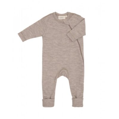 Heldragt I 100% Økologisk Merino Uld Med Lynlås I Siden Til Baby Beige Melange 62