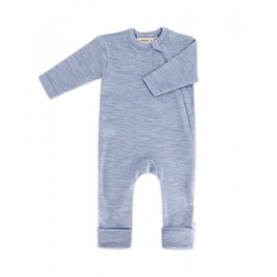 Heldragt I 100% Økologisk Merino Uld Med Lynlås I Siden Til Baby 80 Light Blue Melange