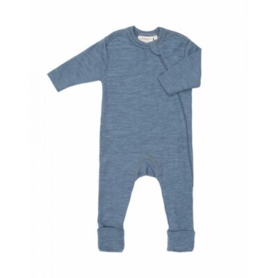 Heldragt I 100% Økologisk Merino Uld Med Lynlås I Siden Til Baby Blue Melange 68