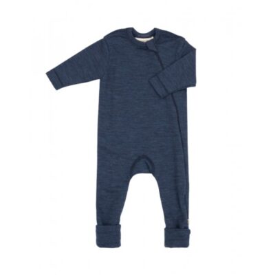 Heldragt I 100% Økologisk Merino Uld Med Lynlås I Siden Til Baby Navy Melange 80