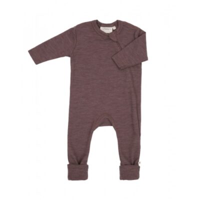Heldragt I 100% Økologisk Merino Uld Med Lynlås I Siden Til Baby Plum Melange 62